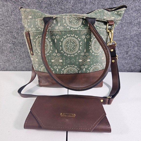 R Riveter Handbags - R. Riveter Standard Patton Canvas Leather Shoulder Bag - Wallet Set Mandala EUC